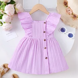 Vestido bebé ligero algodón mangas volantes botones – Verano cómodo