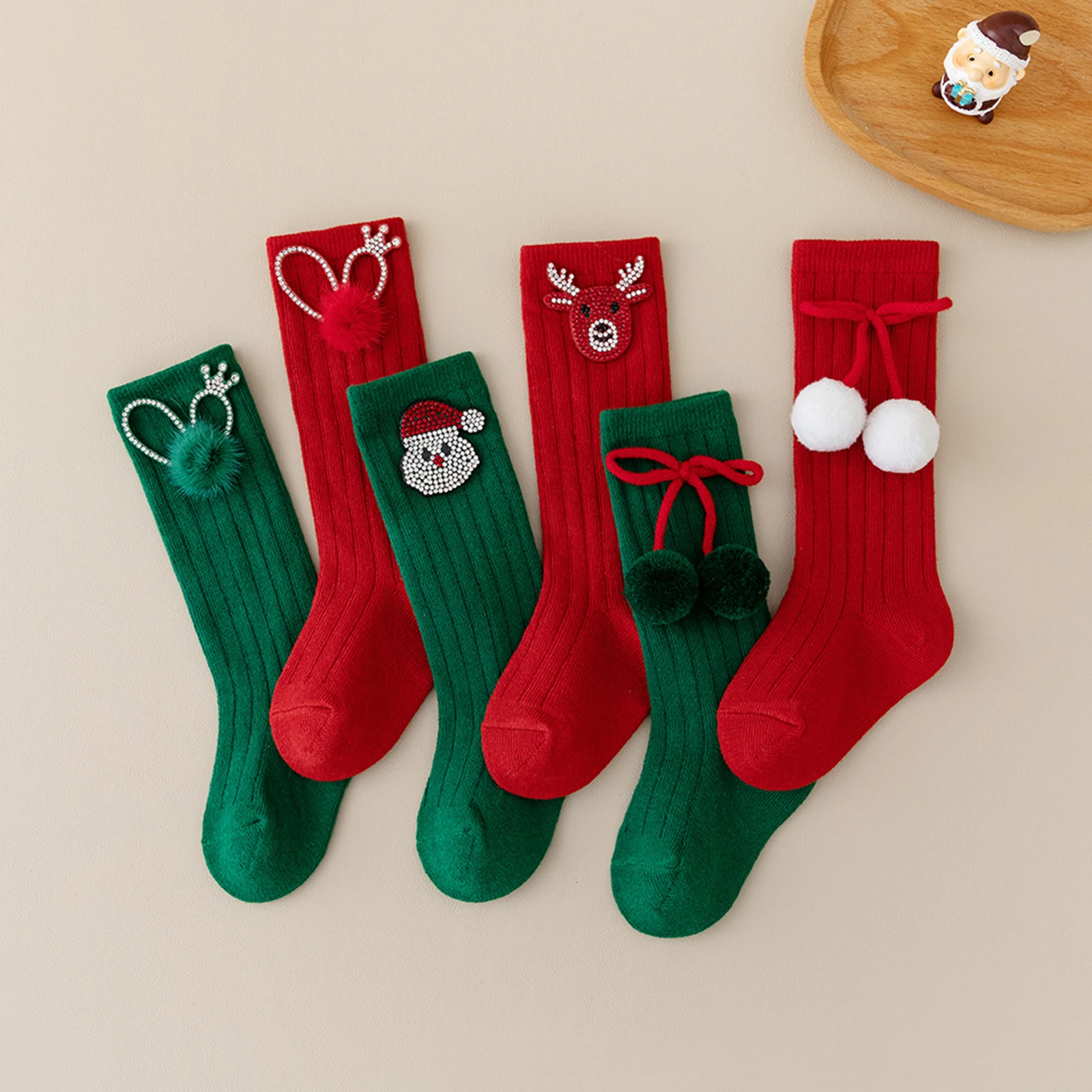 Tregren Calcetines altos de bebé con pedrería para Navidad - imagen 4