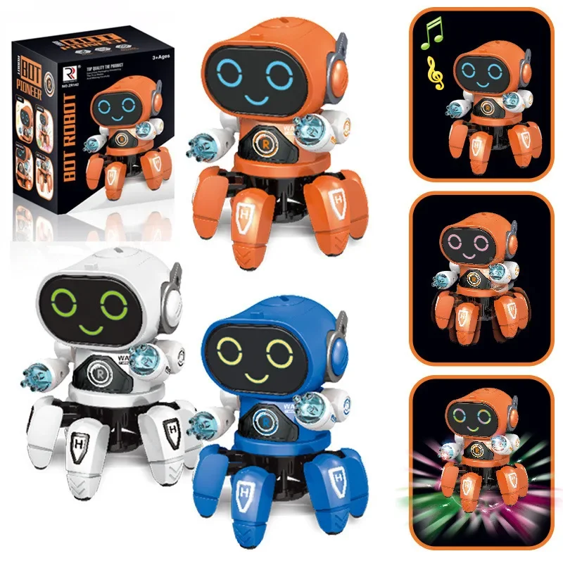 Robot LED interactivo infantil - 6 brazos musicales para niños - imagen 4