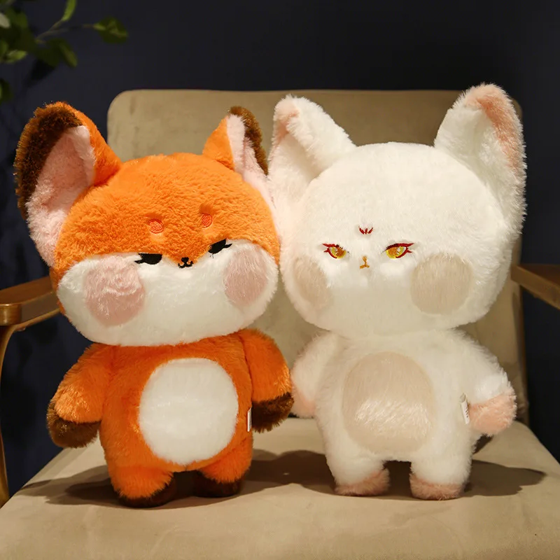 Peluche de zorro naranja y blanco con cola grande, suave