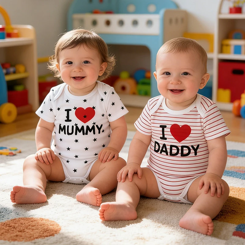 Monos manga corta bebé niño con estampado I Love Mommy & Daddy - imagen 2
