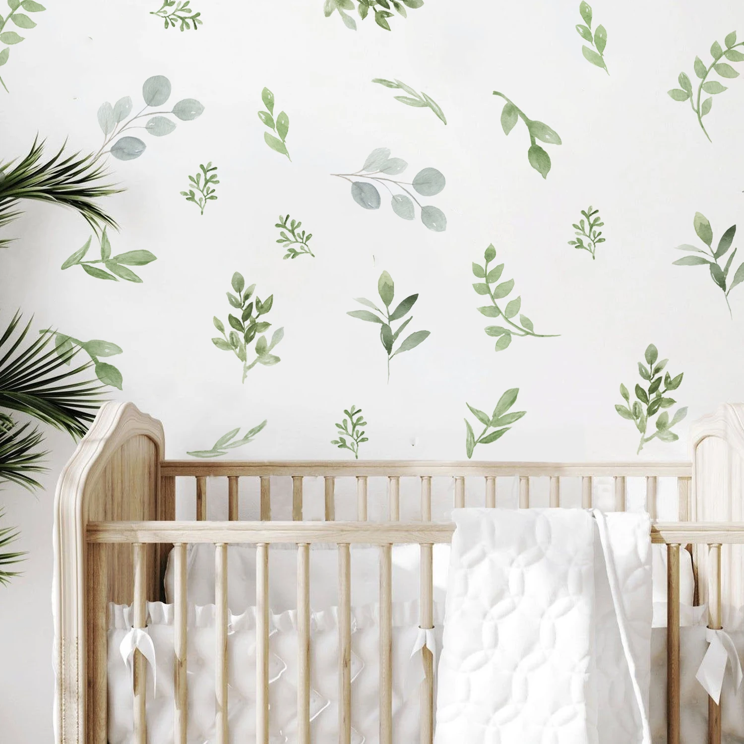 Vinilo pared infantil hojas y ramas en acuarela verde - imagen 2