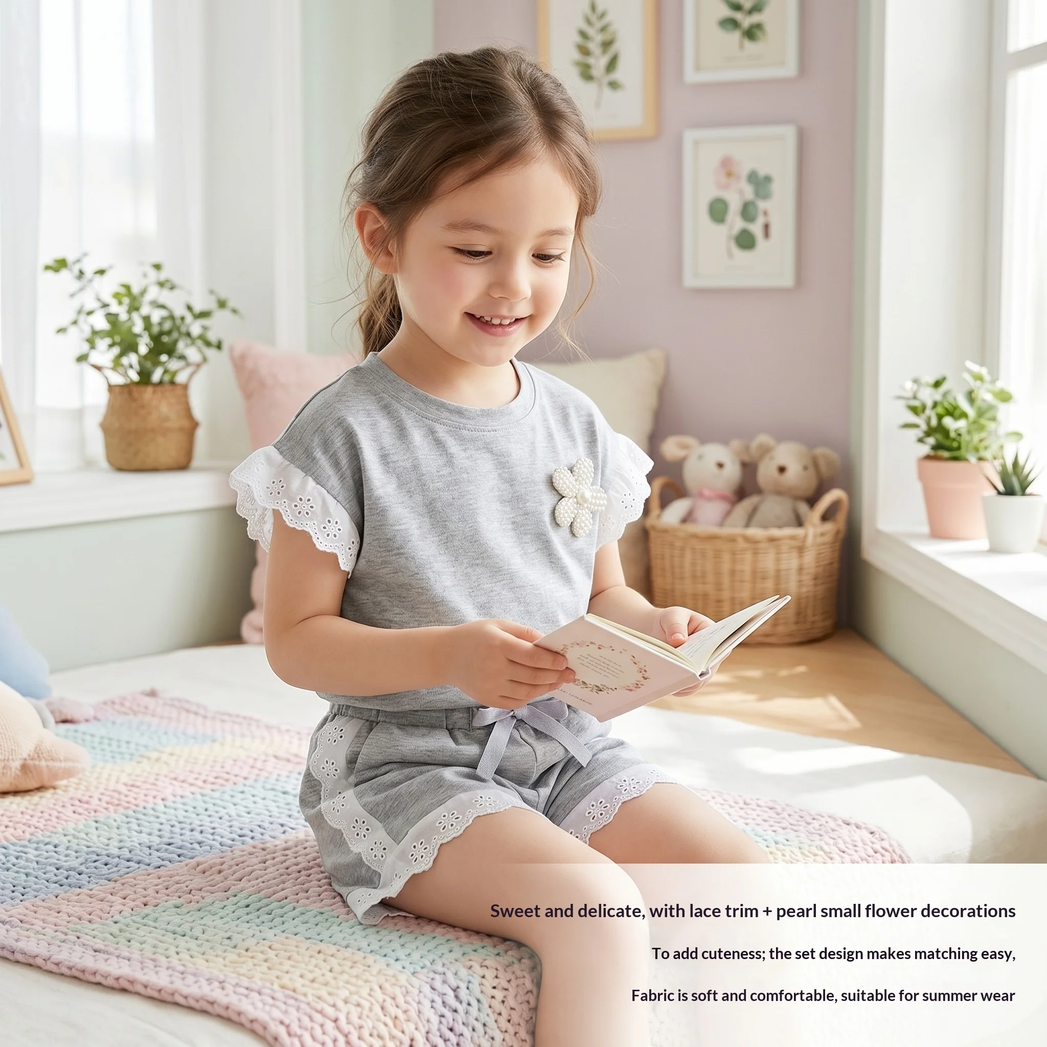 Conjunto de verano infantil con pantalón corto y carita sonriente - imagen 5