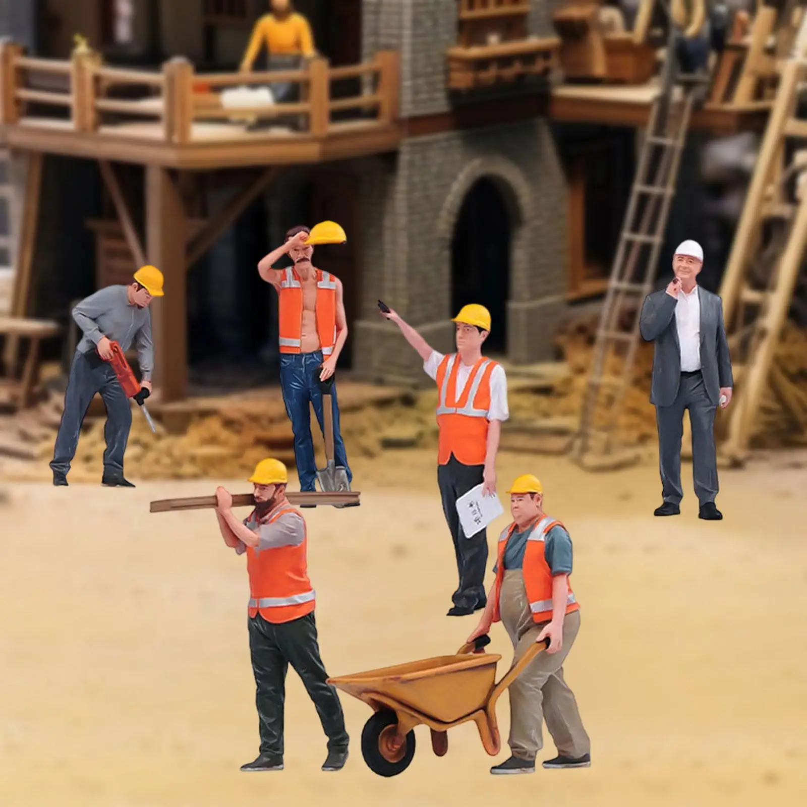 Figuras trabajadores de construcción en resina para casas de muñecas - imagen 4