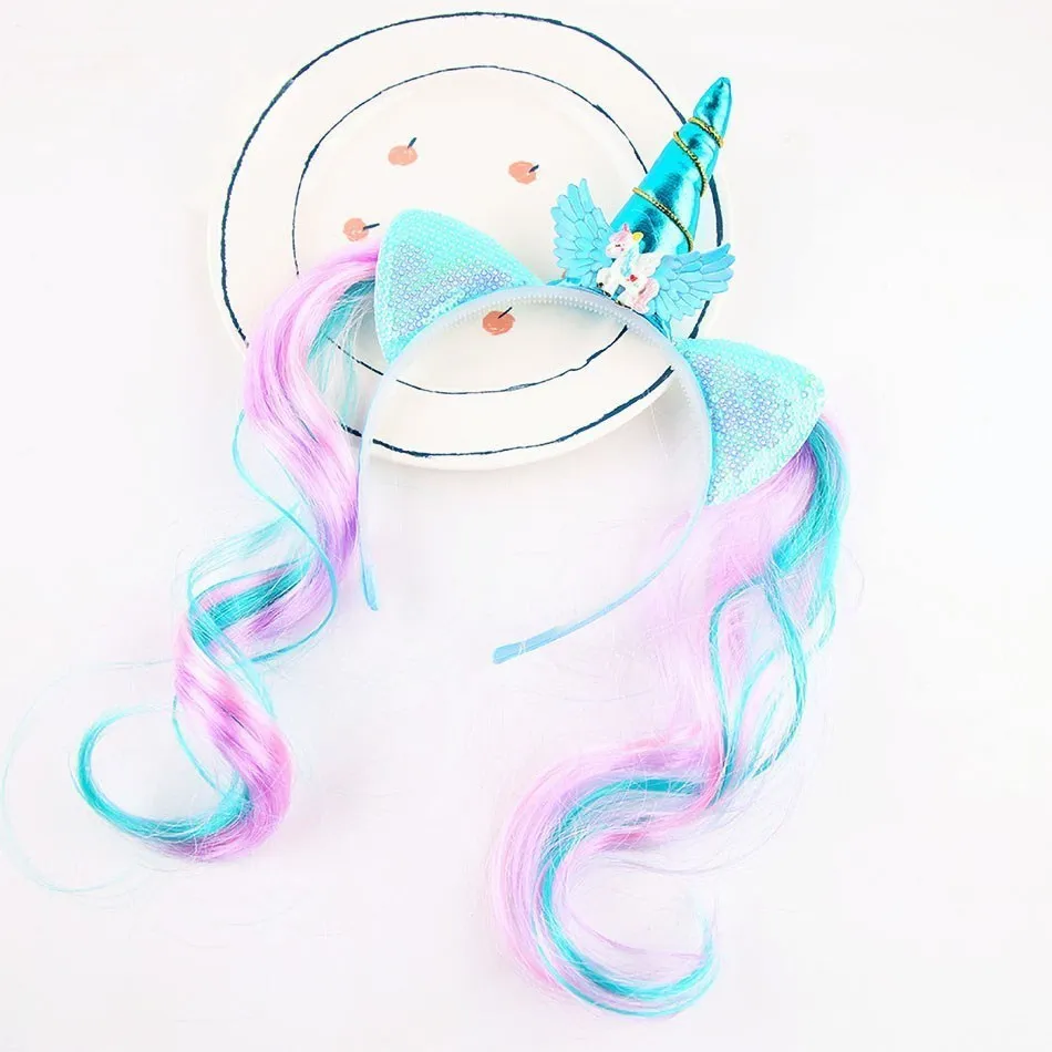 Peluca unicornio infantil con lentejuelas para fiesta de cumpleaños - imagen 3