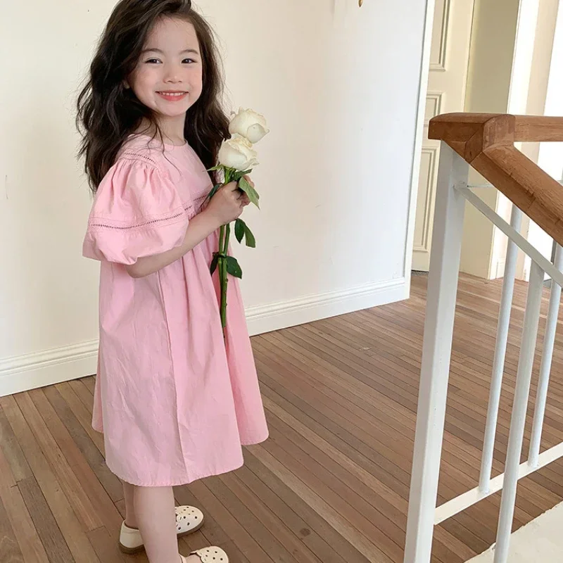 Vestido de niña princesa mangas abullonadas cortas estilo coreano