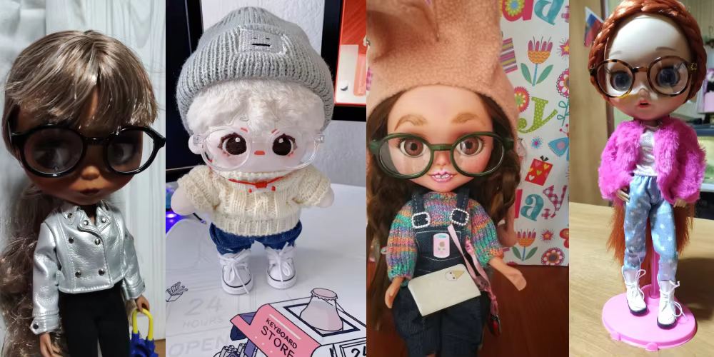 Muñeca Blythe luciendo las gafas redondas en tono pastel
