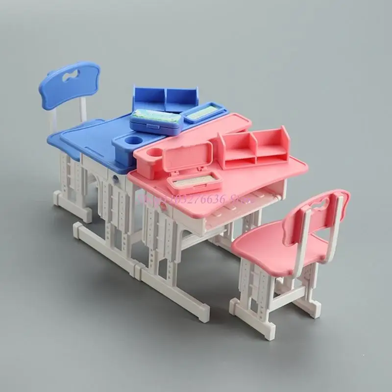 Juego de escritorio y sillas para casa de muñecas en miniatura - imagen 2