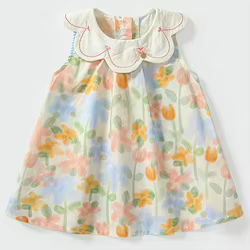 Vestido floral de algodón sin mangas para niña – Verano