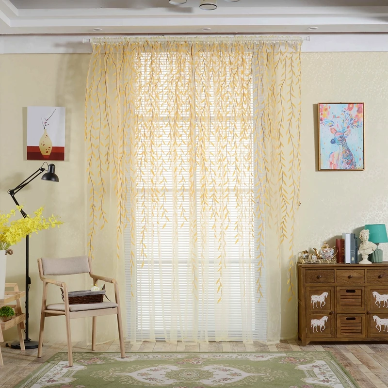 Cortinas de hilo jacquard con diseño tipo mimbre en decoración