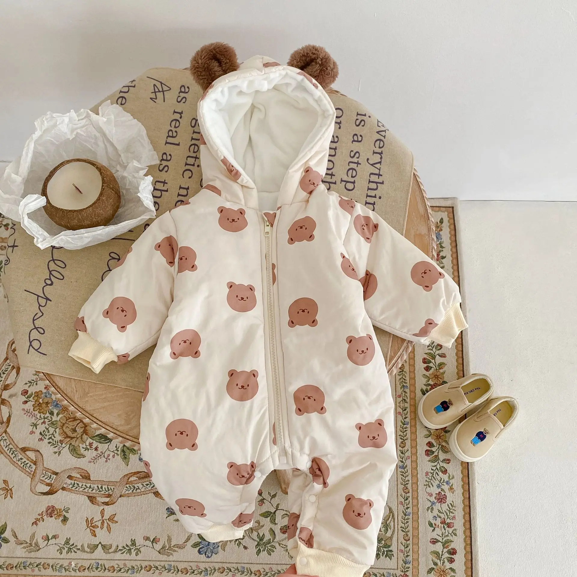 Mameluco acolchado con capucha estampado oso para bebe - Otono calido - imagen 4