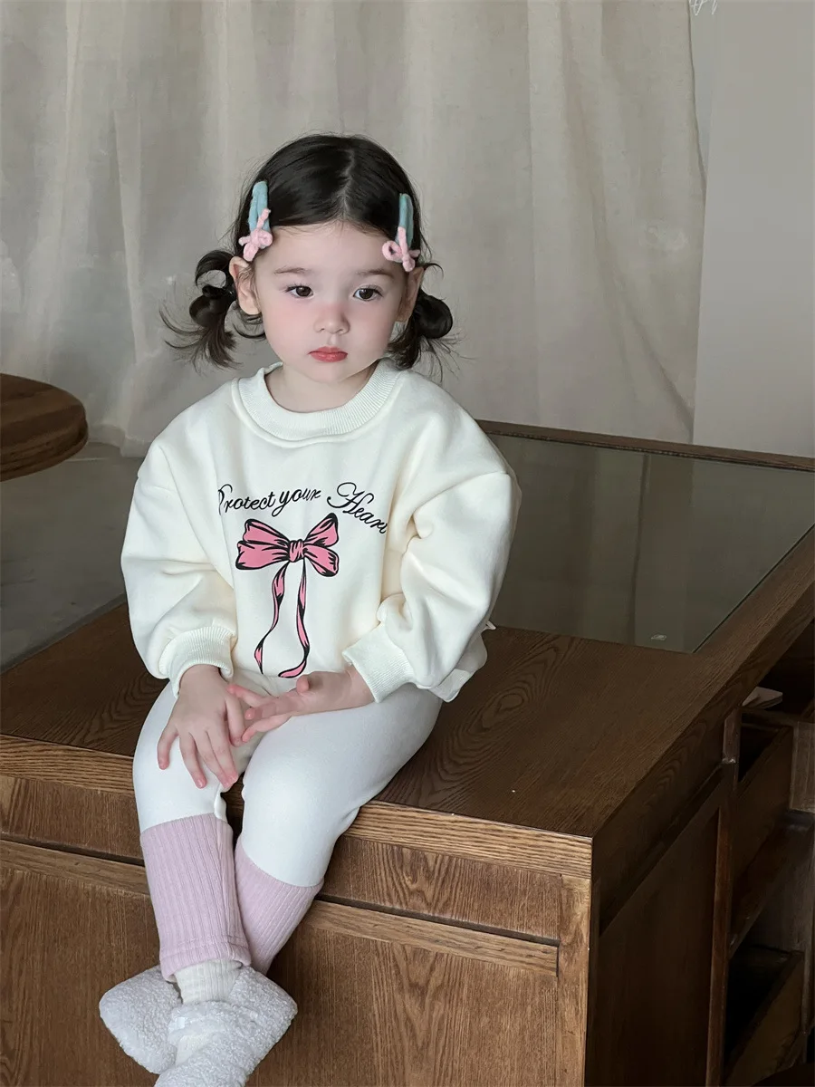 Sudadera acolchada infantil con pajarita para niña, térmica suave - imagen 5