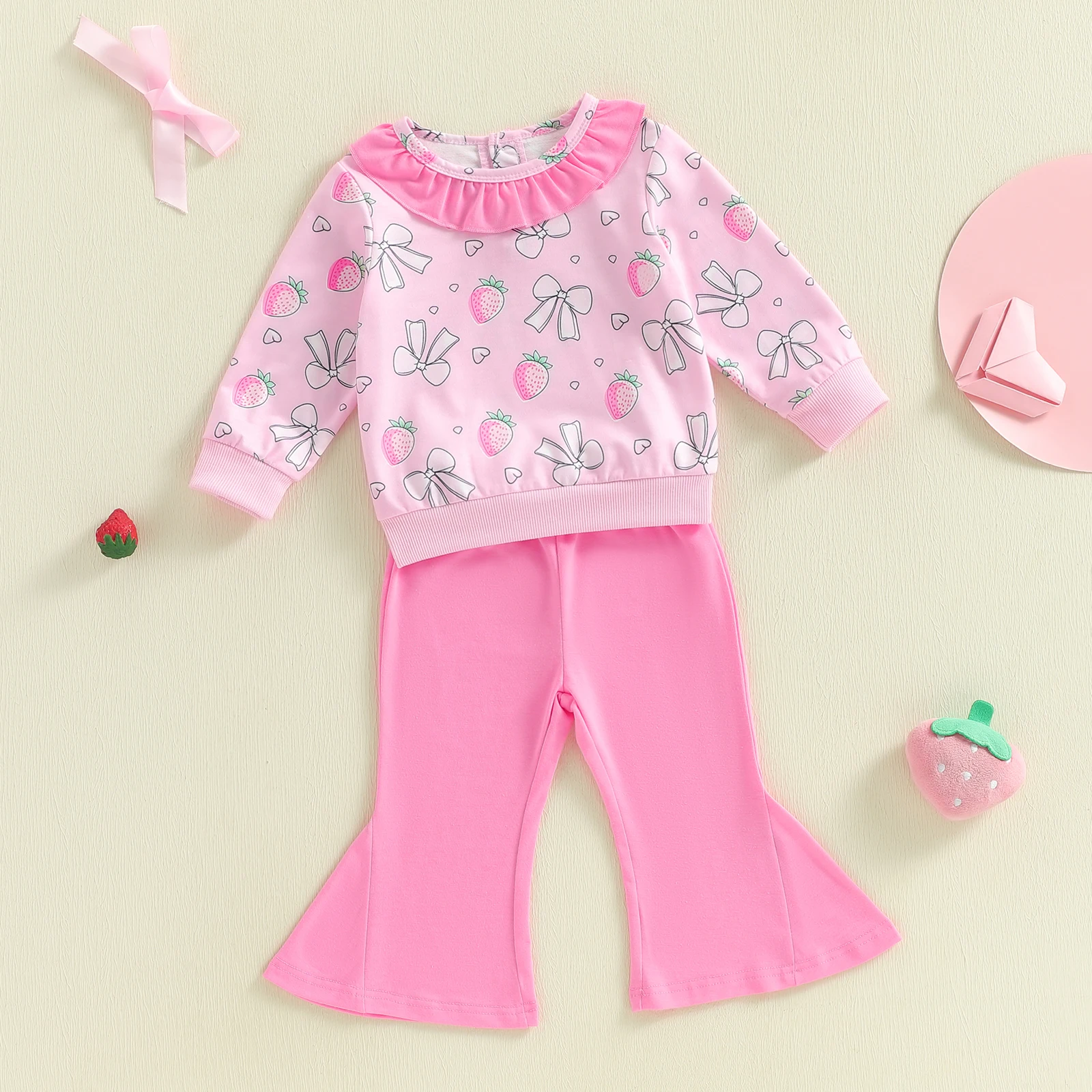 Conjunto bebé niña Tregren – Sudadera lazo fresa y pantalones acampanados - imagen 4