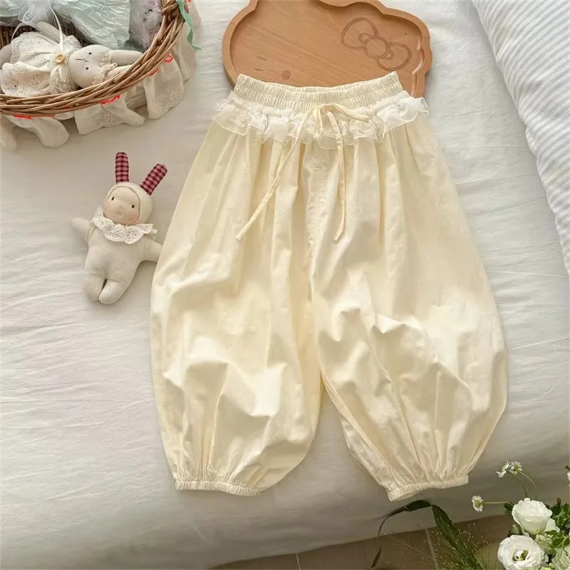 Pantalones finos de verano para niñas con encaje y antimosquitos - imagen 2
