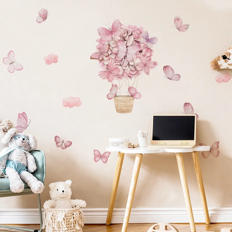 Pegatinas de pared acuarela de globos aerostáticos y mariposas - imagen 3