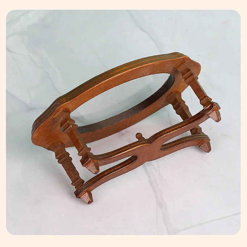 Mesa de centro oval de madera vintage con cristal para casa de muñecas - imagen 2