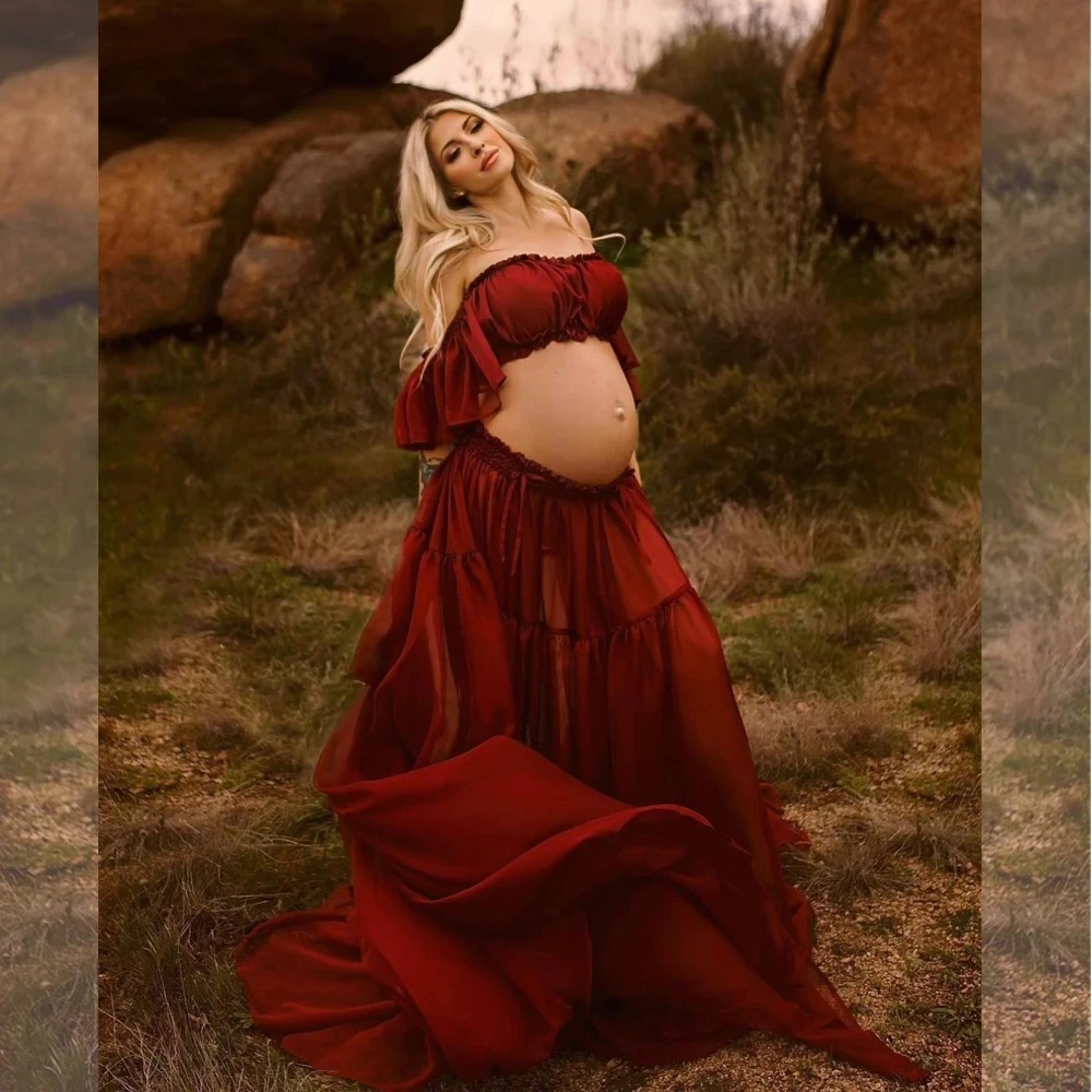 Vestido de maternidad de gasa con volantes para sesión y falda larga - imagen 5
