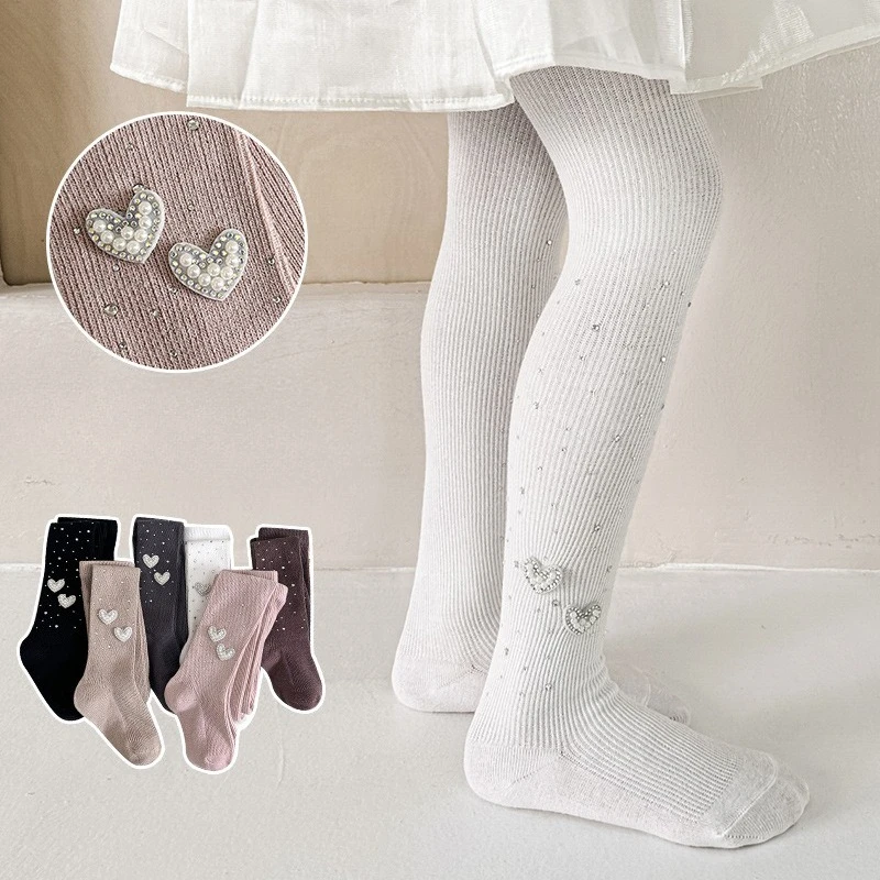 Pantimedias para niñas de diamantes con leggings finos blancos - imagen 3