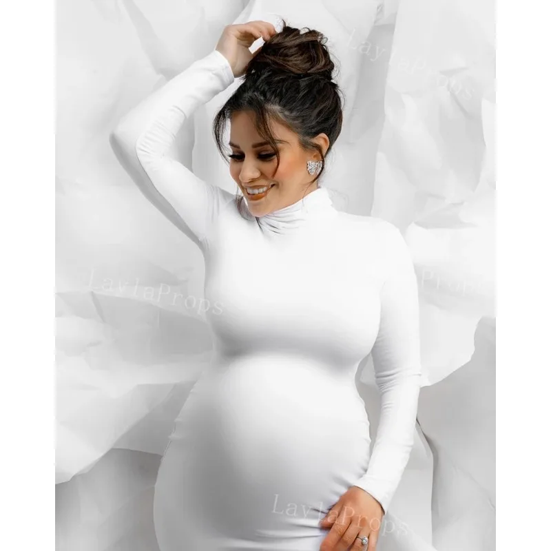 Vestido de maternidad midi plisado de manga larga para fotos - imagen 4