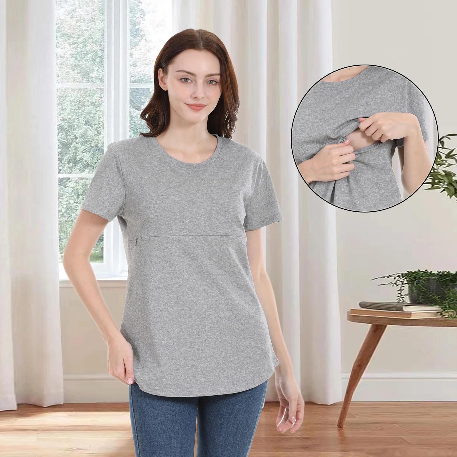 Top de lactancia algodón suave cremallera horizontal – Verano