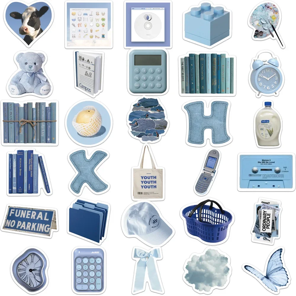 Pegatinas infantiles azules estilo vintage - pack 60 uds decorativas - imagen 2