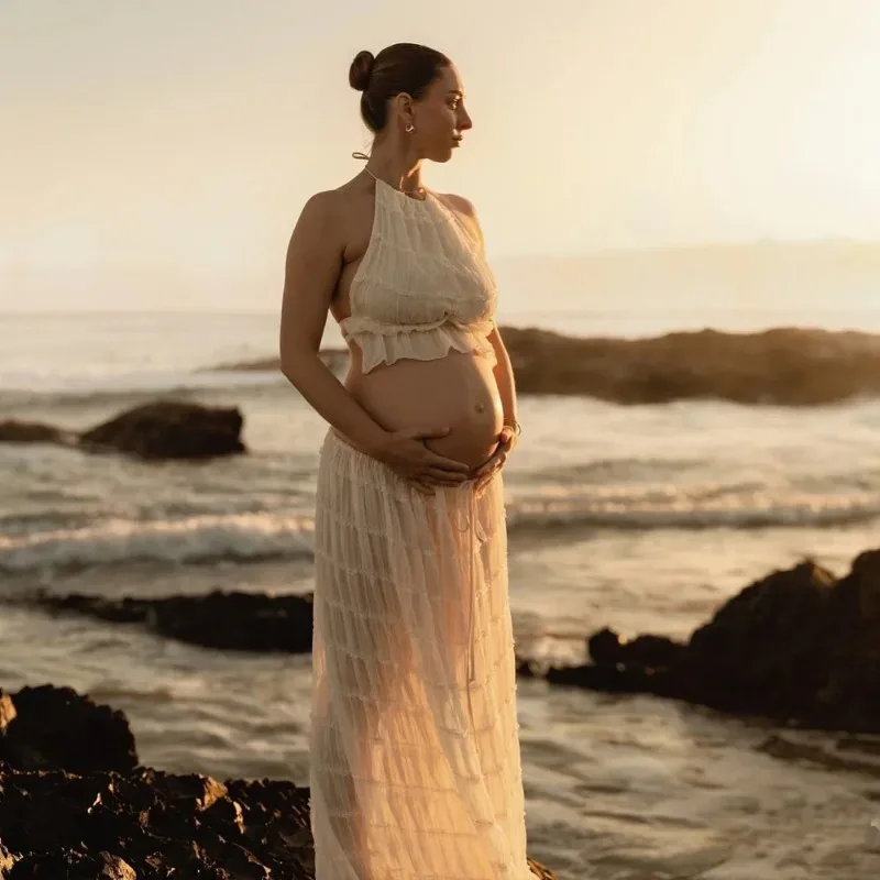 Vestido de maternidad plisado con tirantes para sesiones de fotos