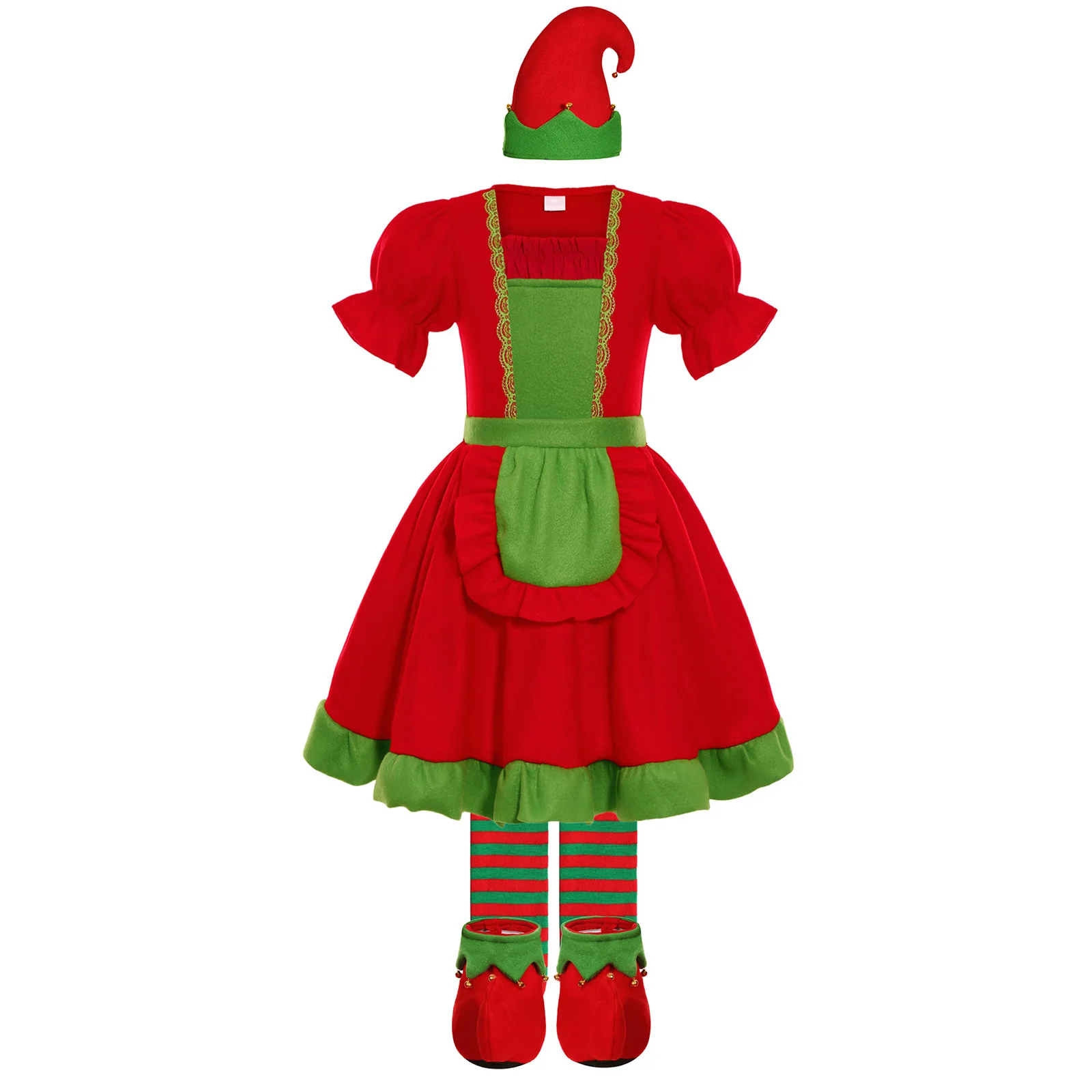 Vestido de elfo con volantes y diseño festivo