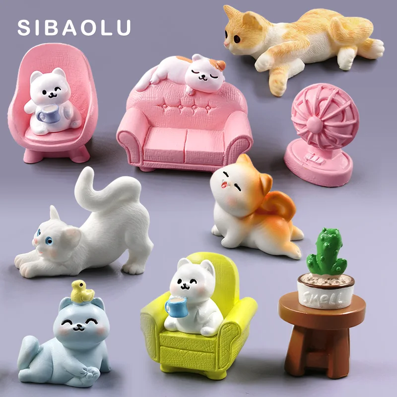 Estatuilla de gato para jardín de hadas en miniatura