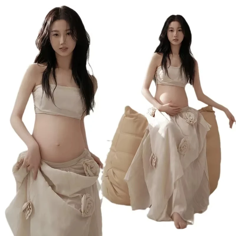 Conjunto maternidad estilo griego para reportaje – Top y falda tubo - imagen 3