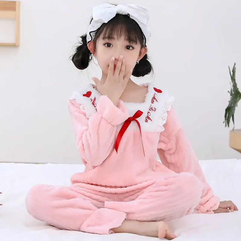 Pijama de franela cálido niña, manga larga, cómodo y grueso