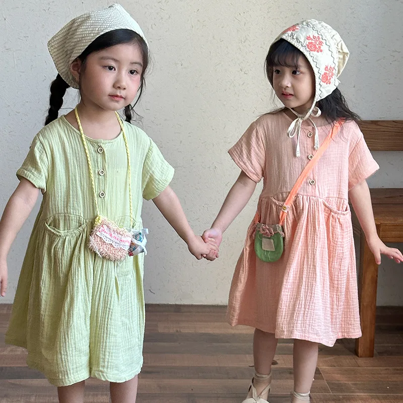 Vestido verano niña de algodón con botones y bolsillo - imagen 5