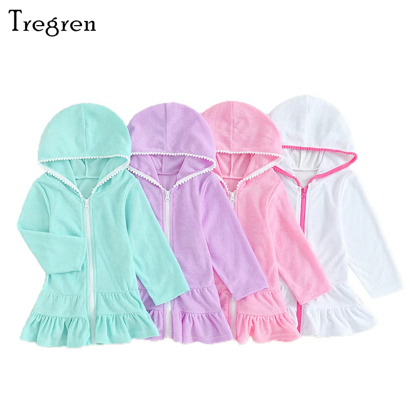 Tregren vestido infantil de manga larga con capucha y cremallera