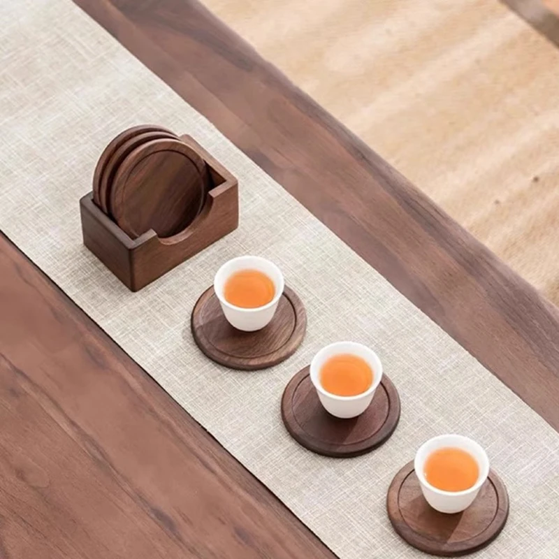 Posavasos de madera con soporte resistentes al calor para mesa - imagen 3