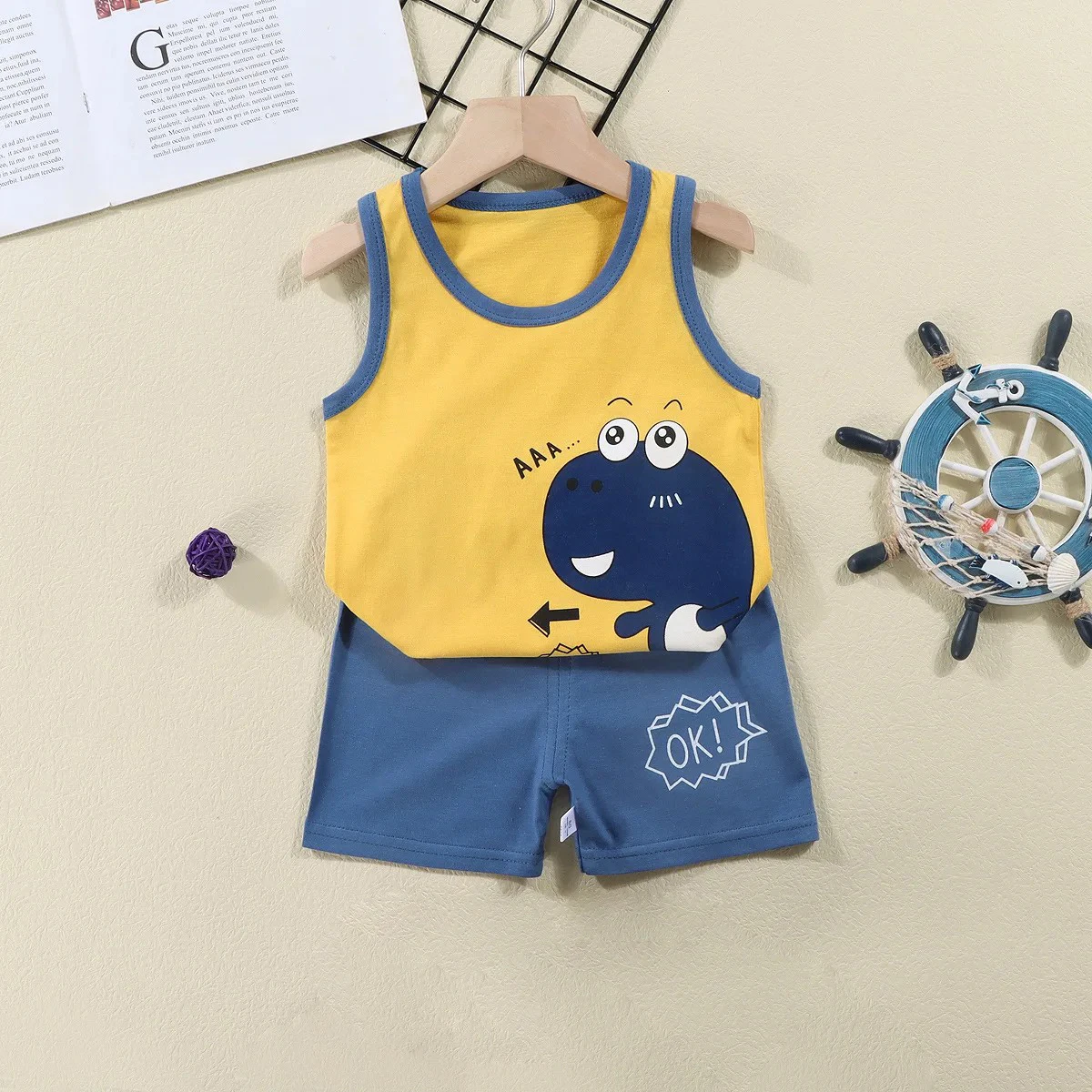 Traje de verano de algodón para niños sin mangas estampado tigre - imagen 2
