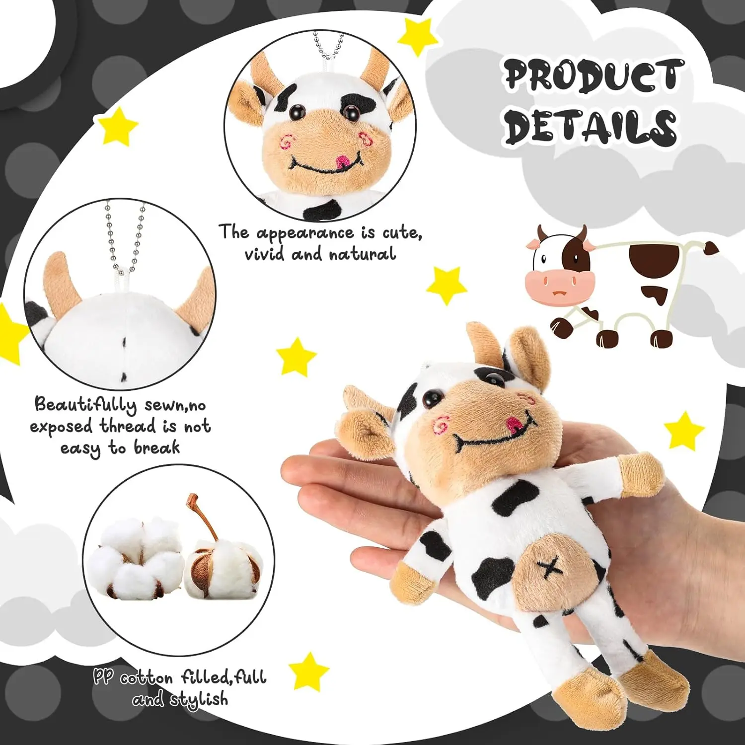 Llavero de peluche con forma de vaca – Ideal para niños y bebés - imagen 3