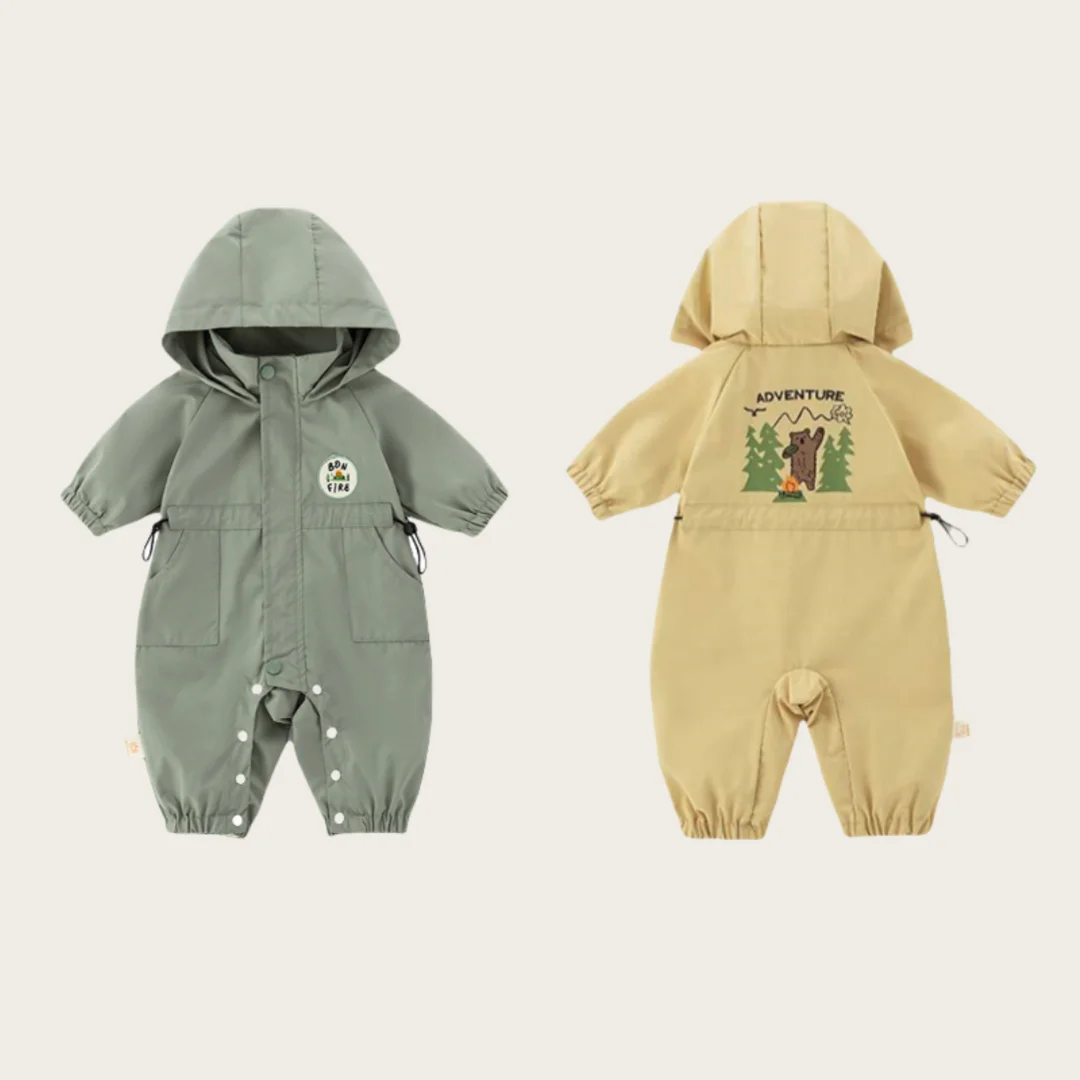 Pelele a prueba de viento para bebé – Chaqueta unisex doble capa con capucha otoño - imagen 2