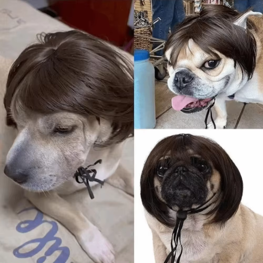 Peluca ajustable sintética para mascotas con orejas a la vista - imagen 2