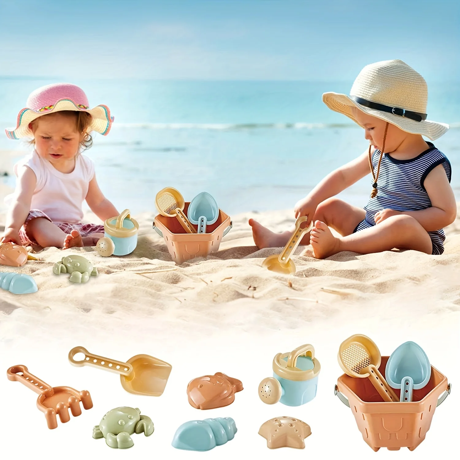 Juguetes de arena playa infantil con moldes marinos
