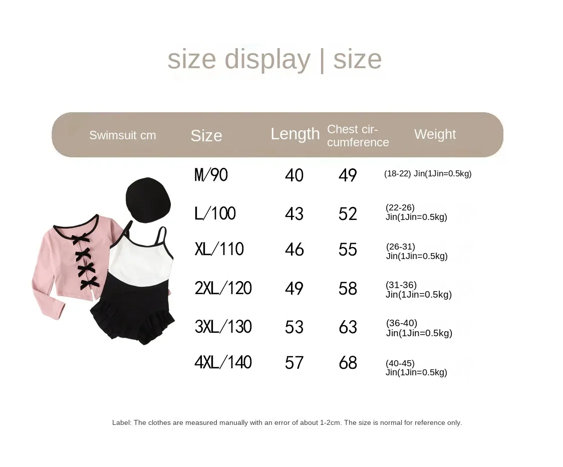 Traje de baño con lazo para niña en negro y rosa