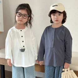 MILANCEL Camiseta de primavera manga larga para niños – Color sólido