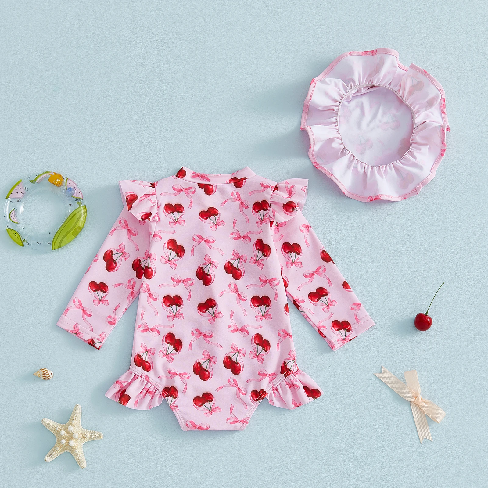 Traje de baño niña de manga larga con estampado de cereza y lazo - imagen 3