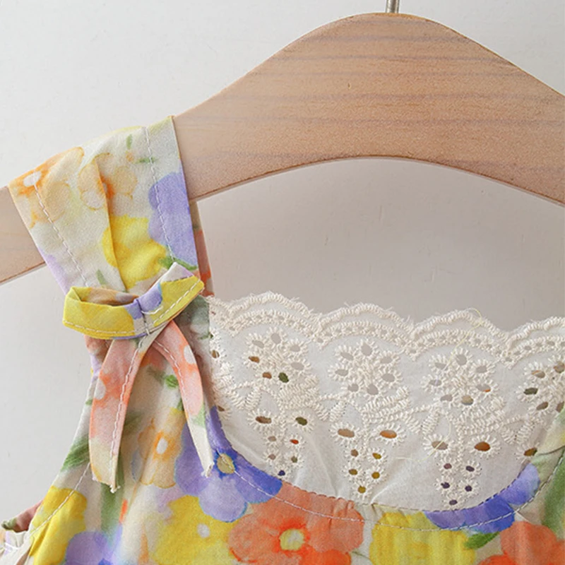 Vestido de bebé sin mangas de algodón con flores y sombrero de sol - imagen 4