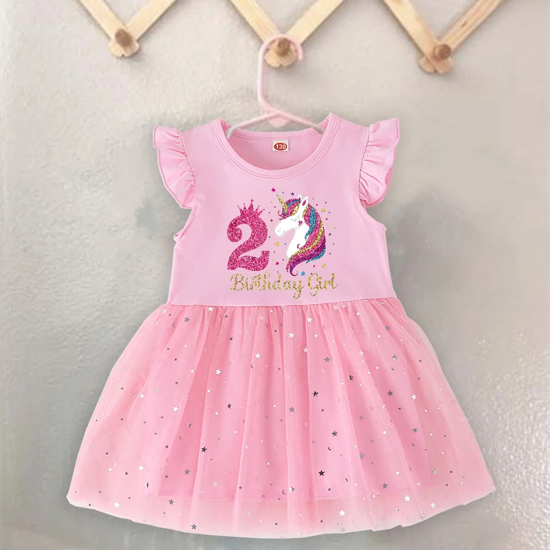 Vestido tutú unicornio para niña, rosa y festivo - imagen 3