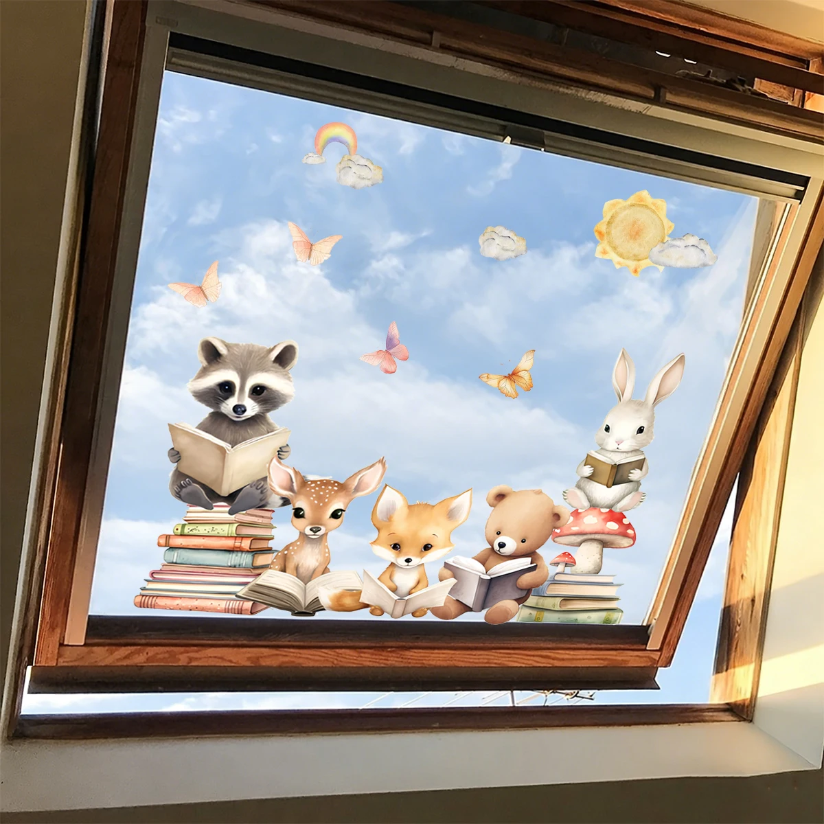Vinilos de pared infantiles con animales del bosque leyendo libros - imagen 3