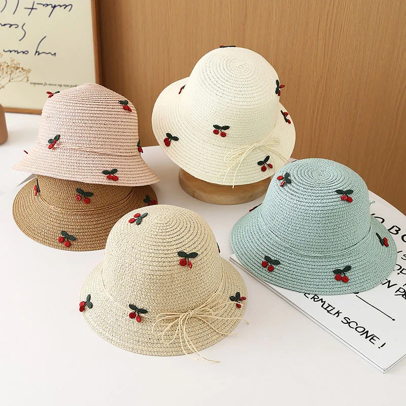 Sombrero infantil de paja con visera ventilada y protección UV cereza - imagen 3