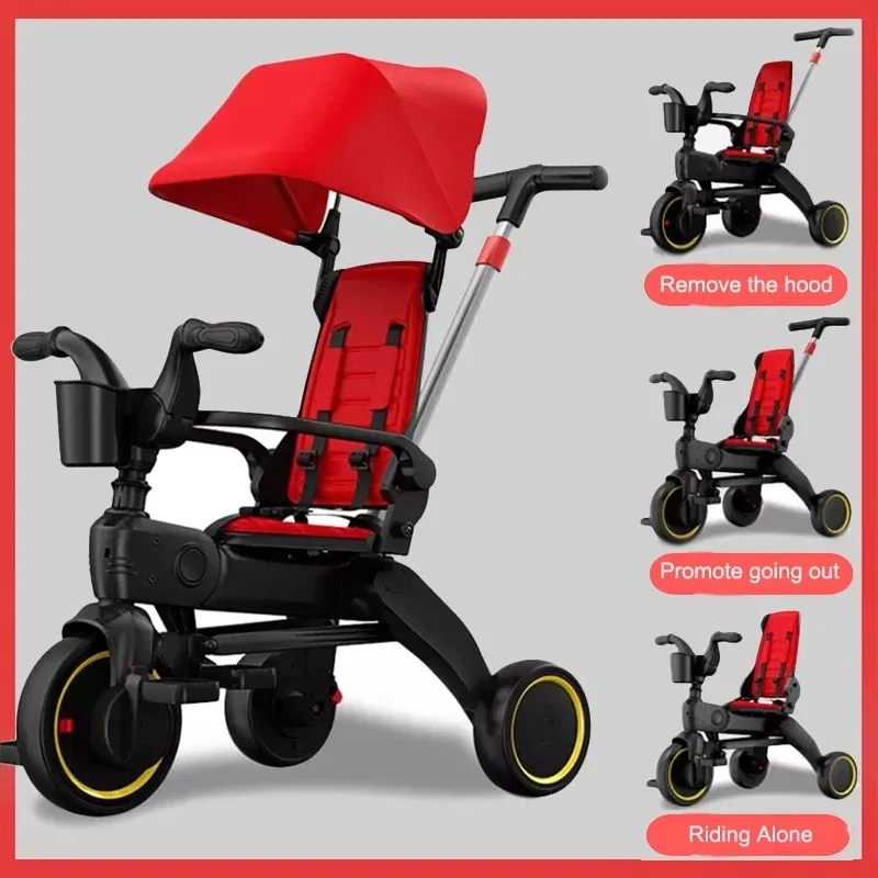 Triciclo infantil IMBABY con toldo ajustable y mango de empuje - imagen 3