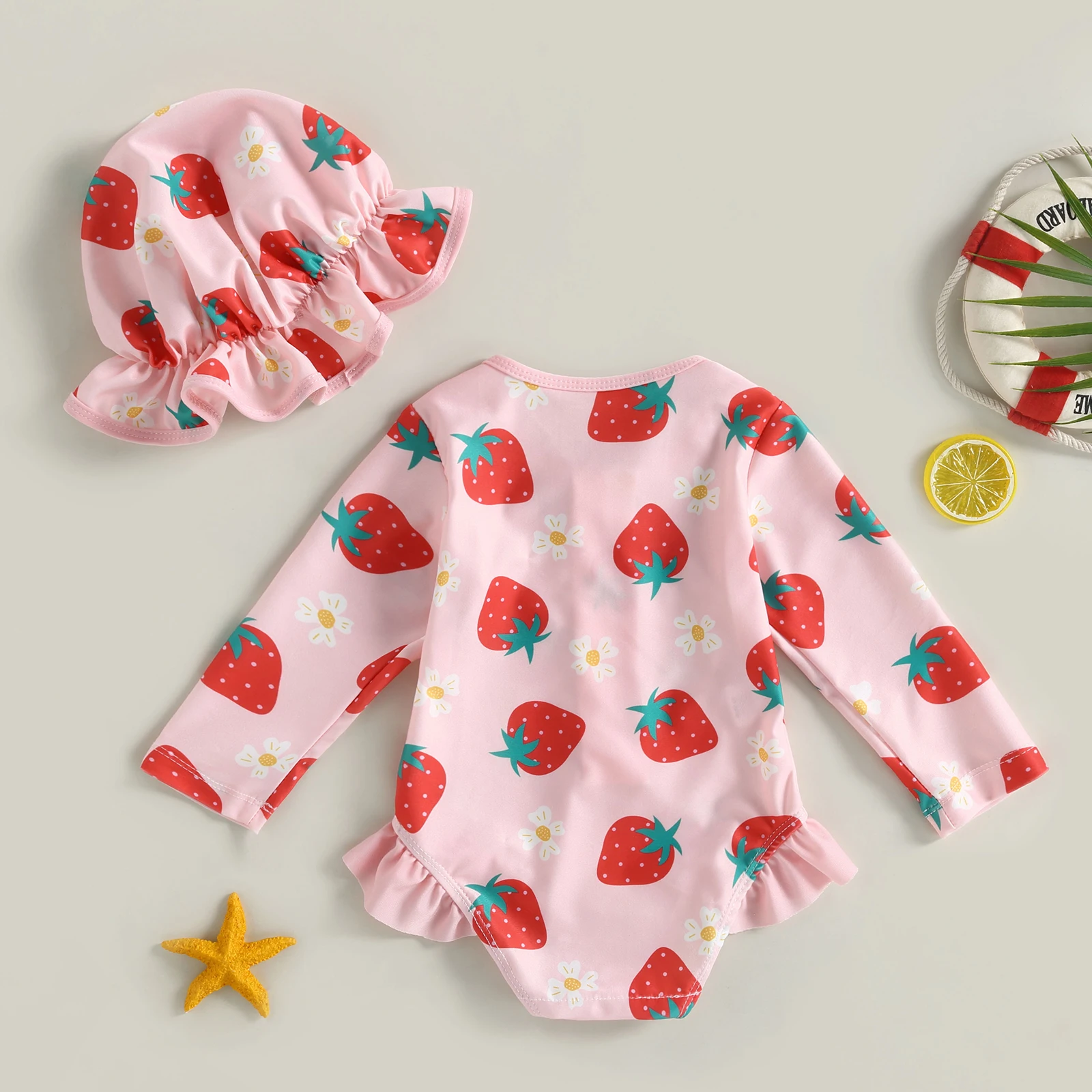 Traje de baño niña manga larga con estampado flor flamenco cremallera - imagen 3