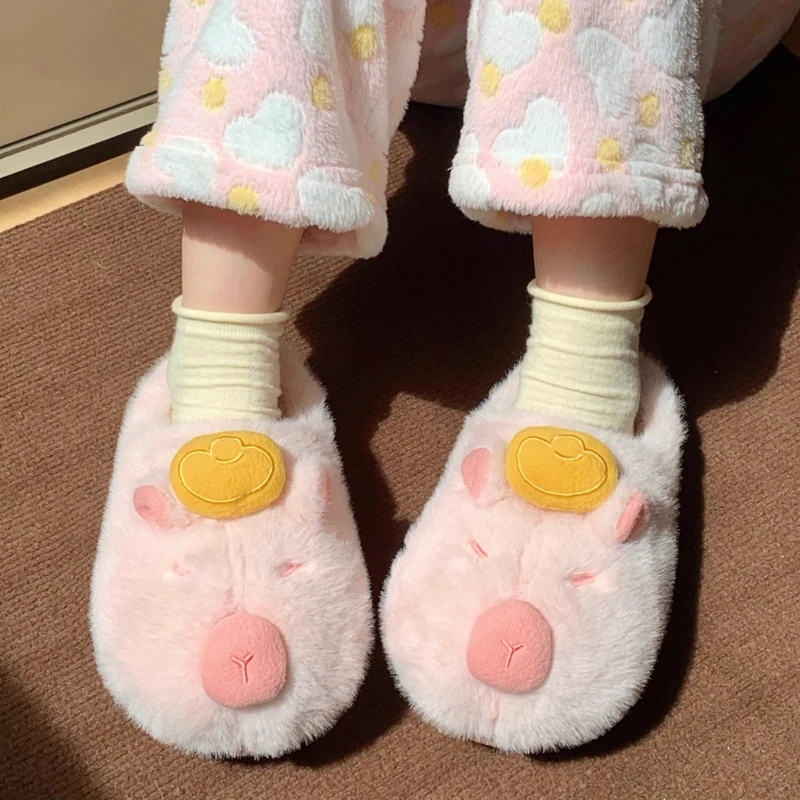 Pantuflas antideslizantes de felpa con capibara para casa, invierno - imagen 3