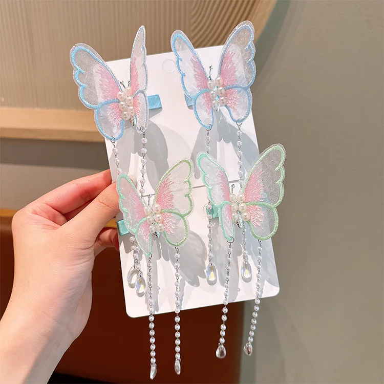 Horquillas mariposa de tela con borla para el pelo infantil niños - imagen 2