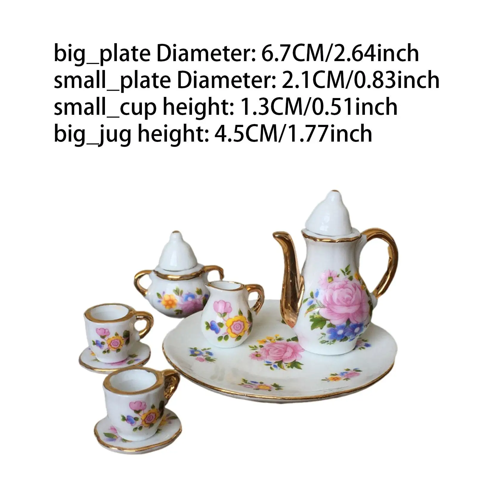 Juego de té en miniatura con tetera floral, plato y jarra - imagen 4